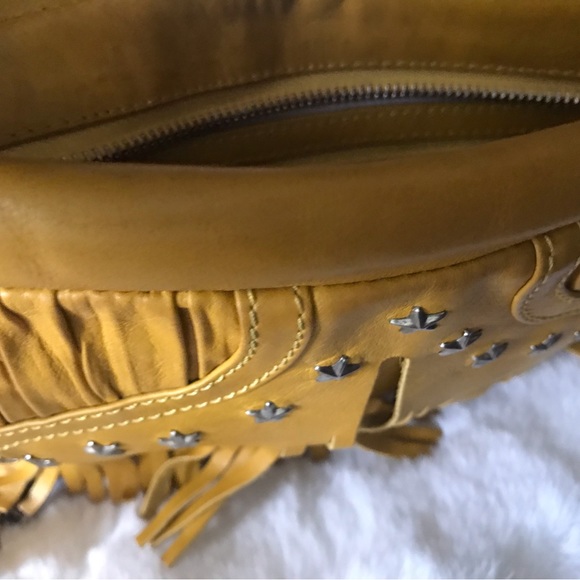 JIMMY CHOO INA NAPPA FRINGED MUSTARD YELLOW LEATHER CLUTCH (AUTHENTIC) - Picture 6 of 12